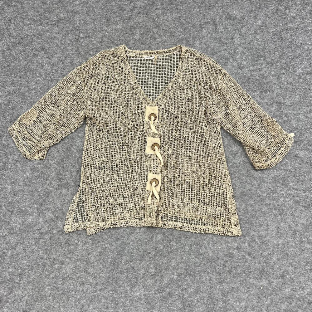 Kaktus Cardigan Womens M Beige Open Front Knit 3/4 Sleeve Sap Button Lagenlook